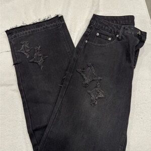 Spencer's Charcoal Distressed Straight Jeans